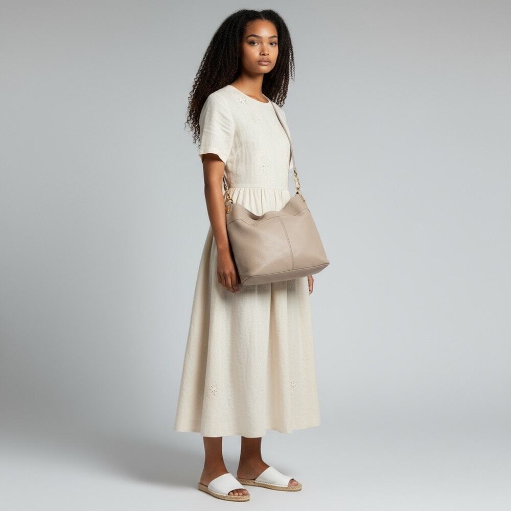 Hobo Pier Pebbled Leather Taupe Convertible Shoulder Bag - Picture 2 of 10